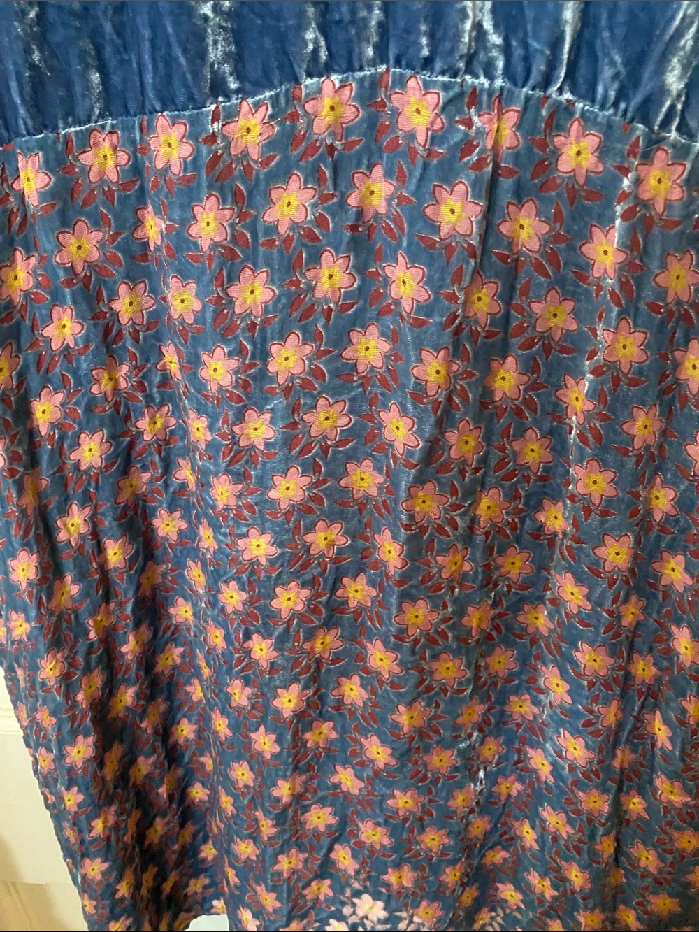 Johnny Was Navy Multicolor Embroidered Velvet-Panel Boho Long Sleeve Dress - Picture 10 of 13